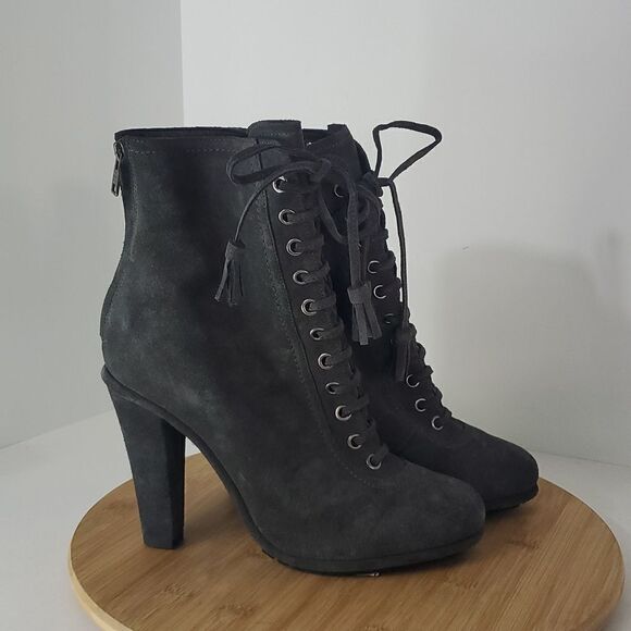 All Saints Grimsby Women's Lace up Boots Grey Suede High Heel EU 40 US 9.5 NWT - Picture 1 of 13